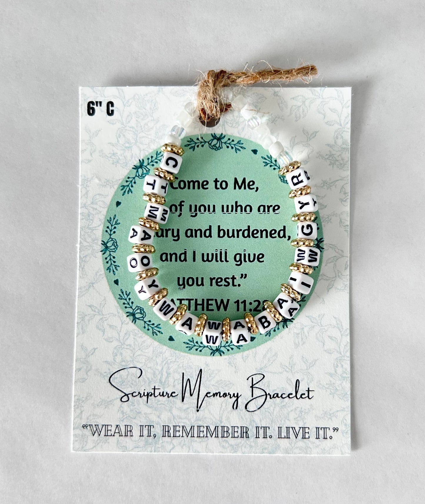 Matthew 11:28 Scripture Memory Bracelet, Christian Bracelet, handmade Jewelry.