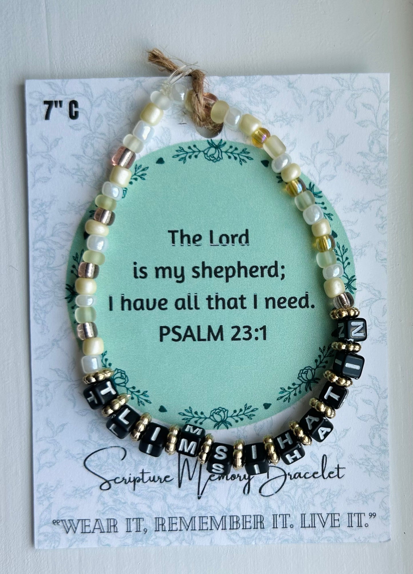 PSALM 23:1 Scripture Memory Bracelet | Cream w/ black beads with white lettering. (Copy)