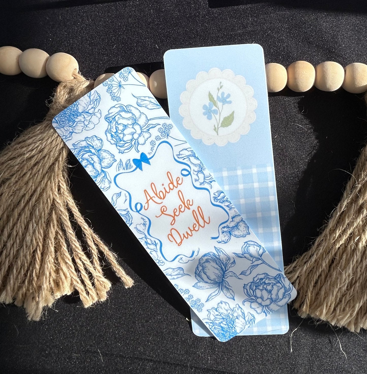 Abide, Seek, Dwell/ Blue Vintage style bookmarks.