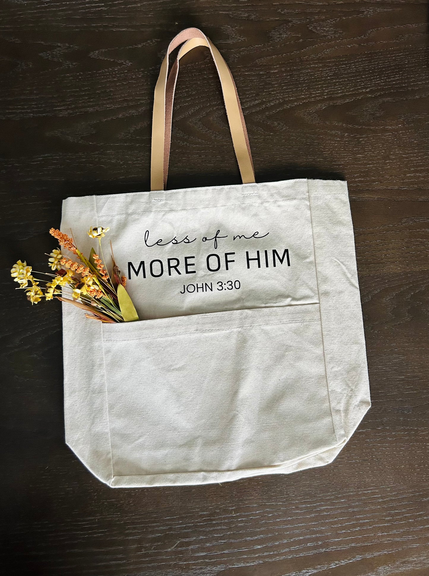 Less of Me, More of Him Tote Bag| John 3:30 Christian Canvas Tote Bag