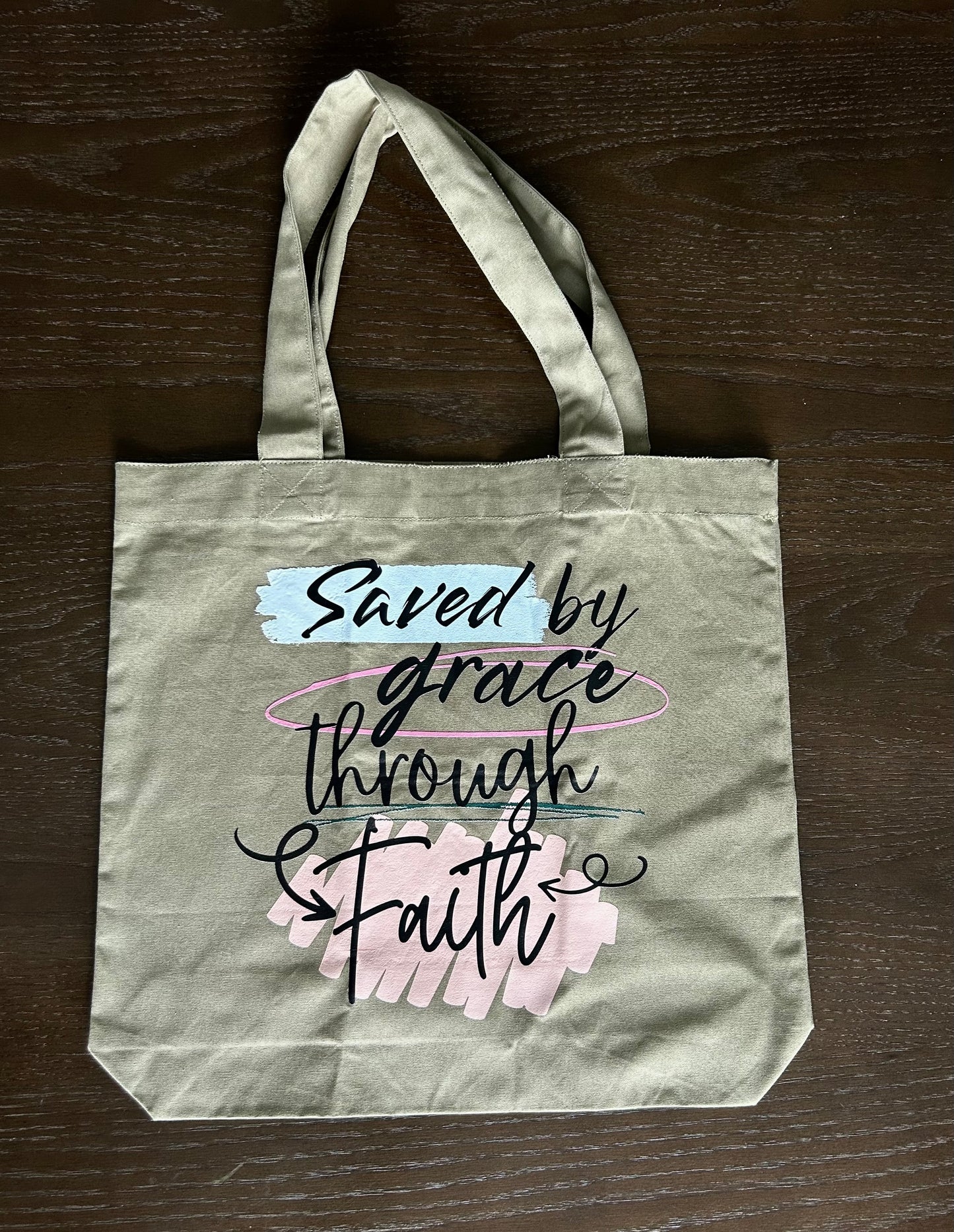 Saved by Grace Through Faith Tote Bag| Ephesians 2:8 Christian Tote