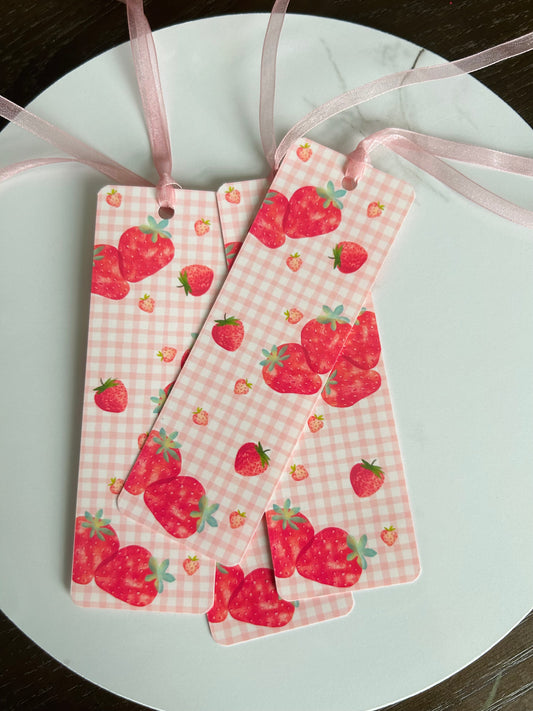 Strawberry Gingham Bookmark