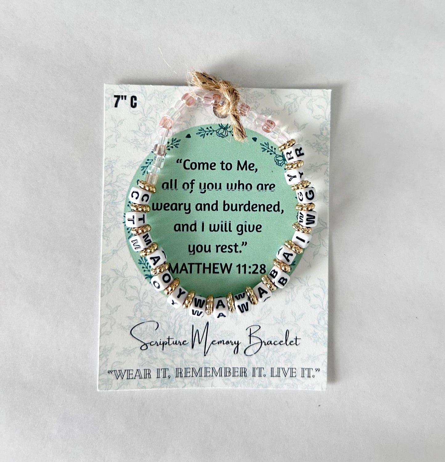 Matthew 11:28 Scripture Memory Bracelet, Christian Bracelet, handmade Jewelry.