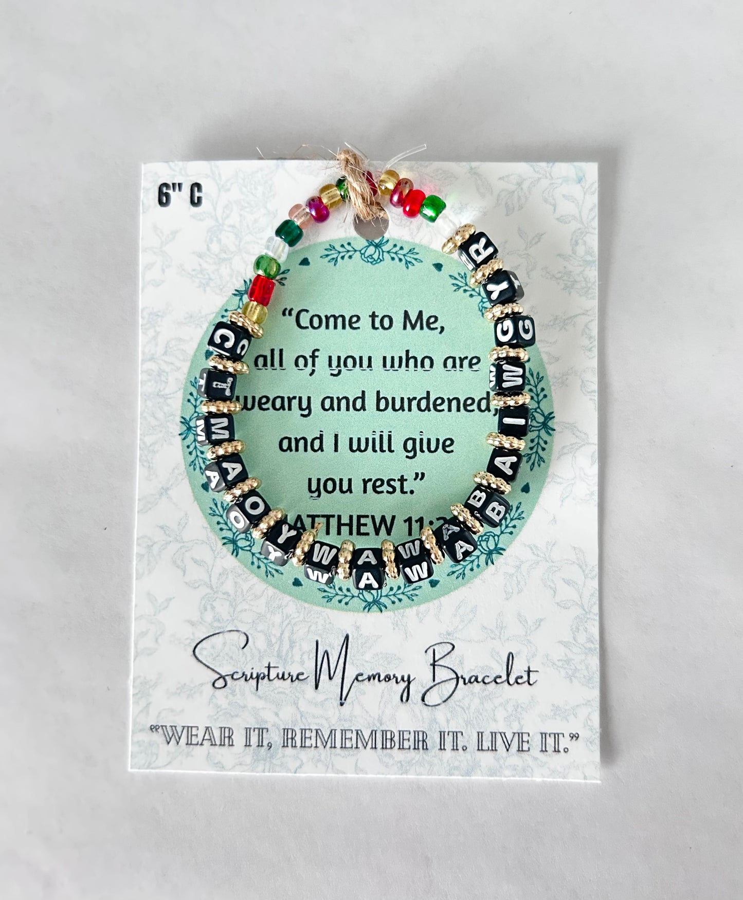 Matthew 11:28 Scripture Memory Bracelet, Christian Bracelet, handmade Jewelry.