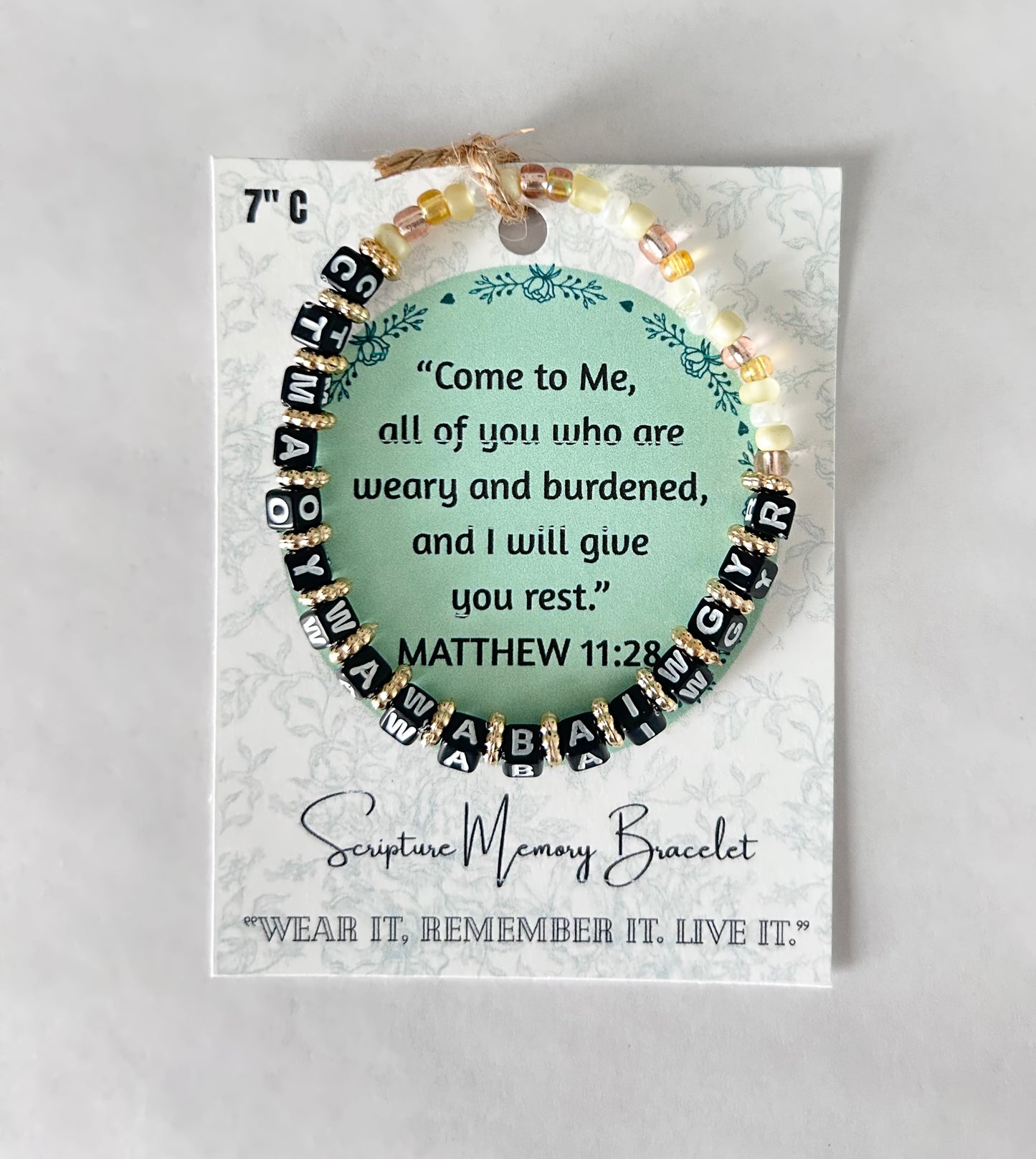 Matthew 11:28 Scripture Memory Bracelet, Christian Bracelet, handmade Jewelry.