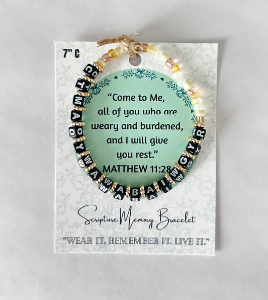 Matthew 11:28 Scripture Memory Bracelet, Christian Bracelet, handmade Jewelry.